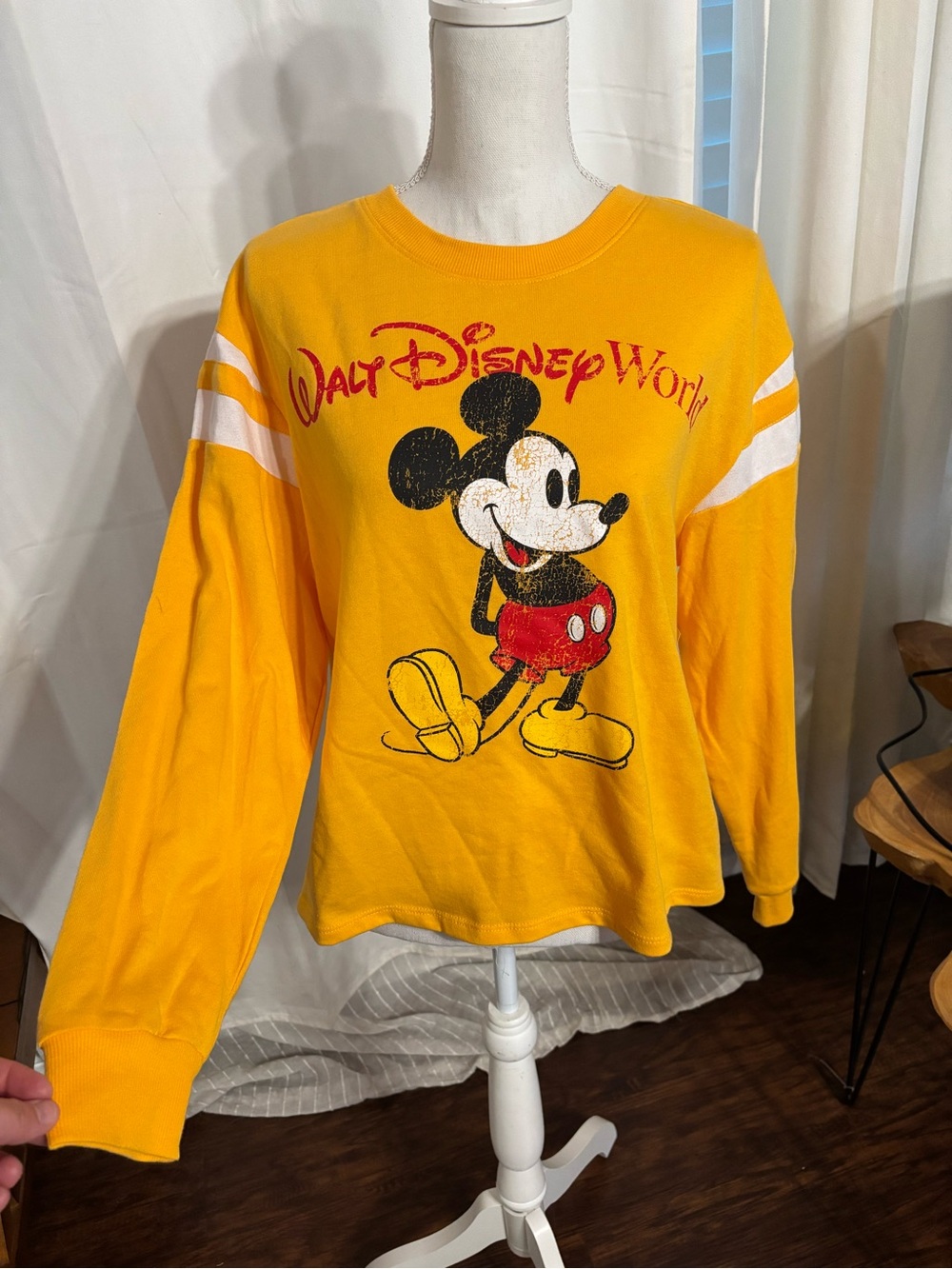 Yellow Mickey Mouse Graphic Sweatshirt with Red Accents